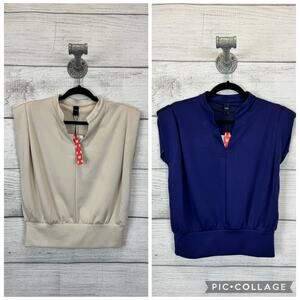 Cider Women's Navy & Cream 2pk Of Sleeveless Tops Size Medium